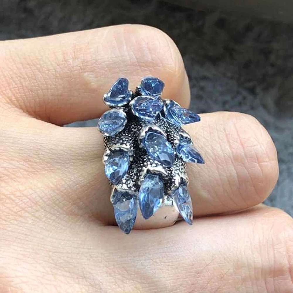 RESTOCKED! Raw Blue Celestite Geode Boho Alloy Silver Ring - Picture 2 of 6